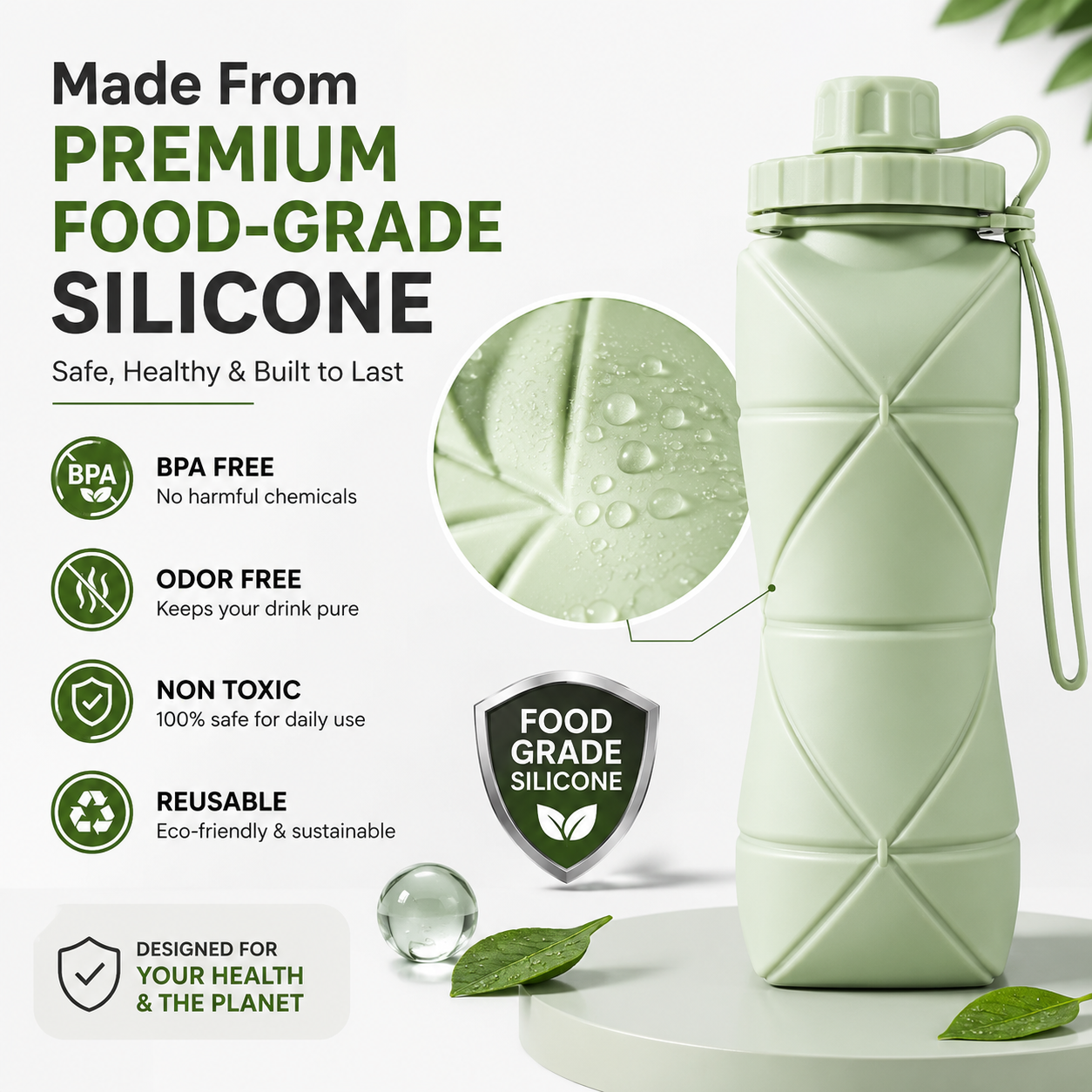 600ml Foldable Silicone Water Bottle