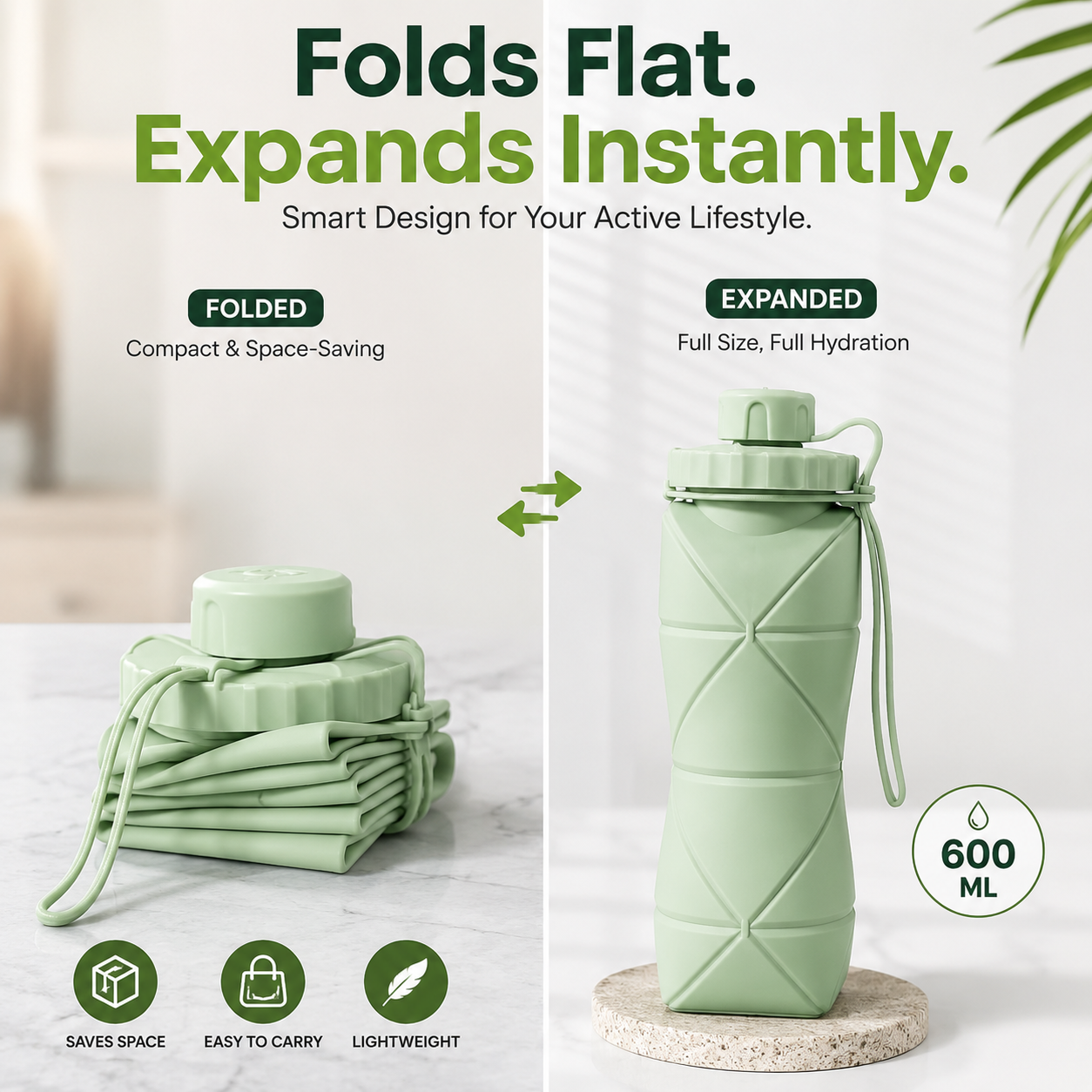 600ml Foldable Silicone Water Bottle