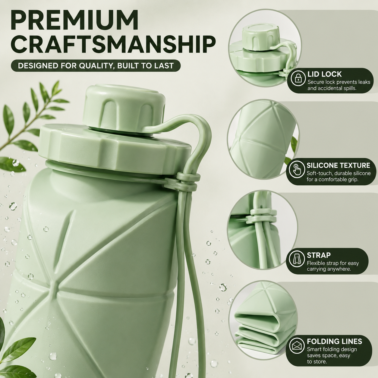 600ml Foldable Silicone Water Bottle