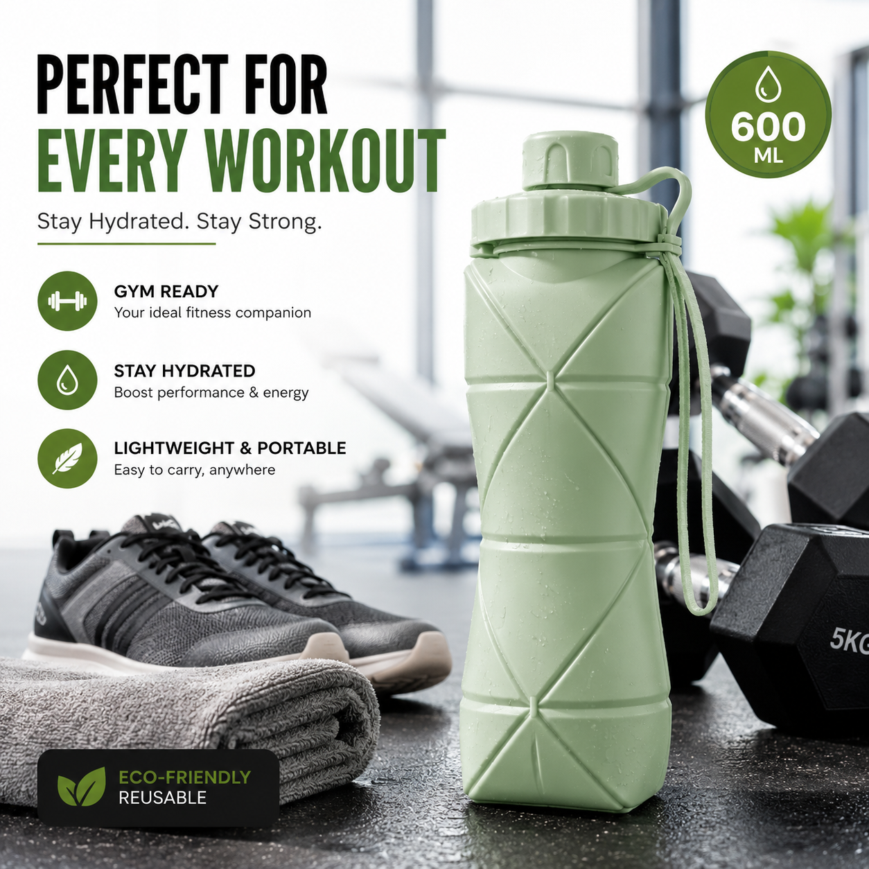 600ml Foldable Silicone Water Bottle