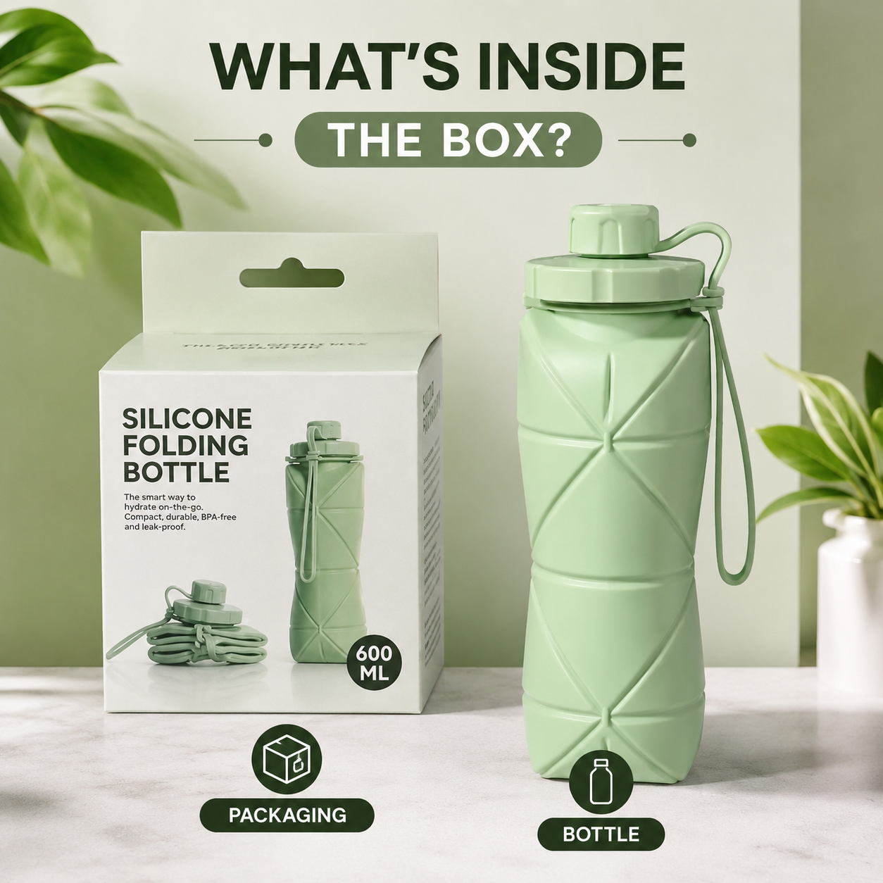 600ml Foldable Silicone Water Bottle