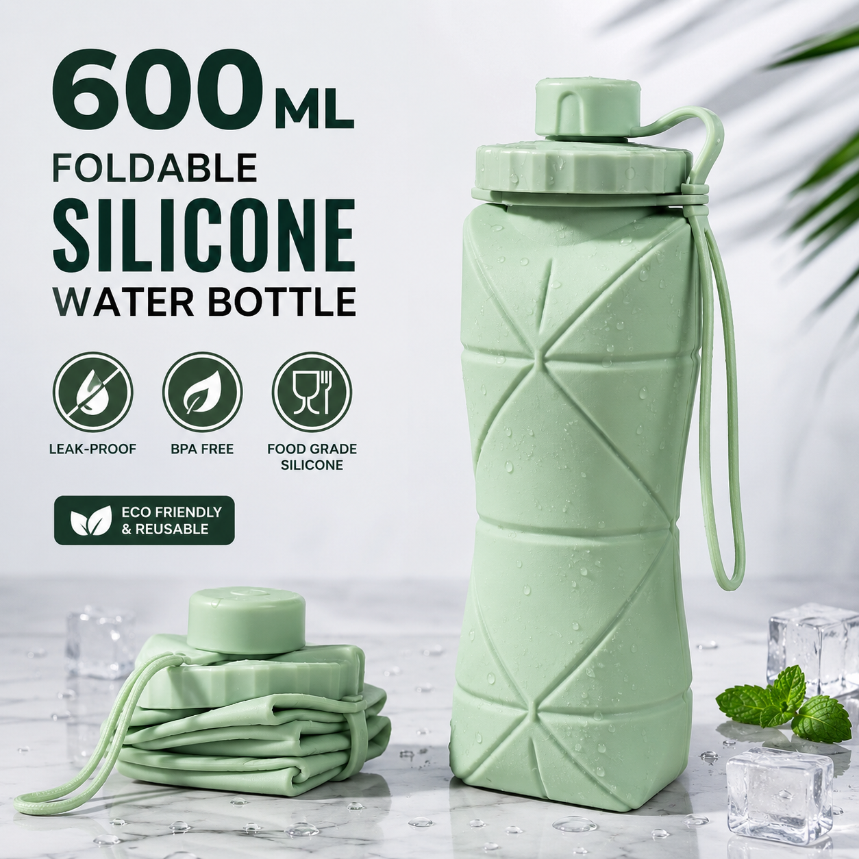 600ml Foldable Silicone Water Bottle