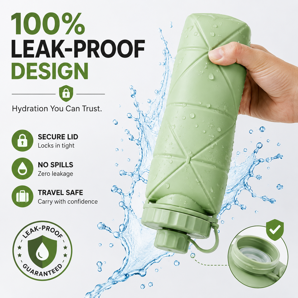 600ml Foldable Silicone Water Bottle