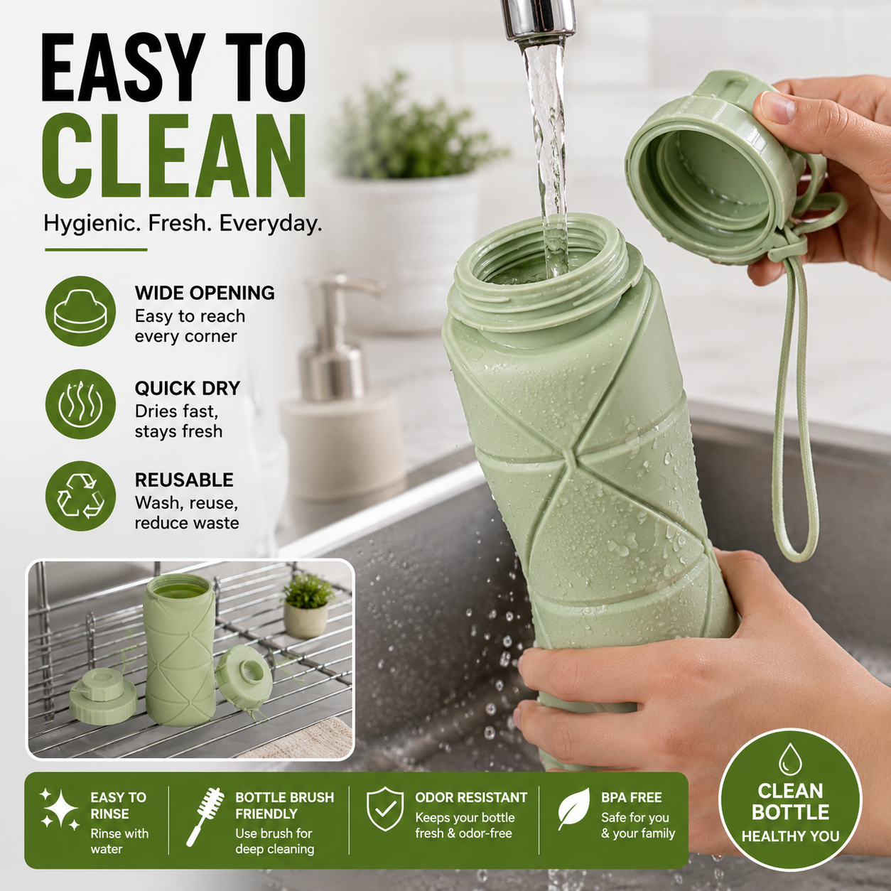 600ml Foldable Silicone Water Bottle